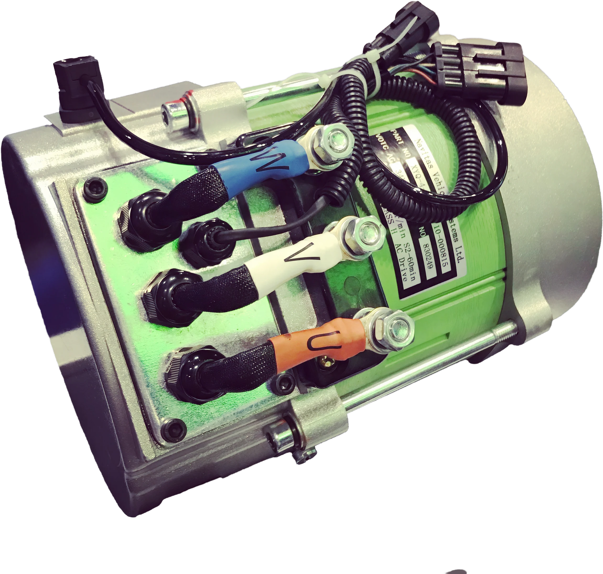 Golf cart electric drive motor with power terminals, speed sensor and wiring connectors