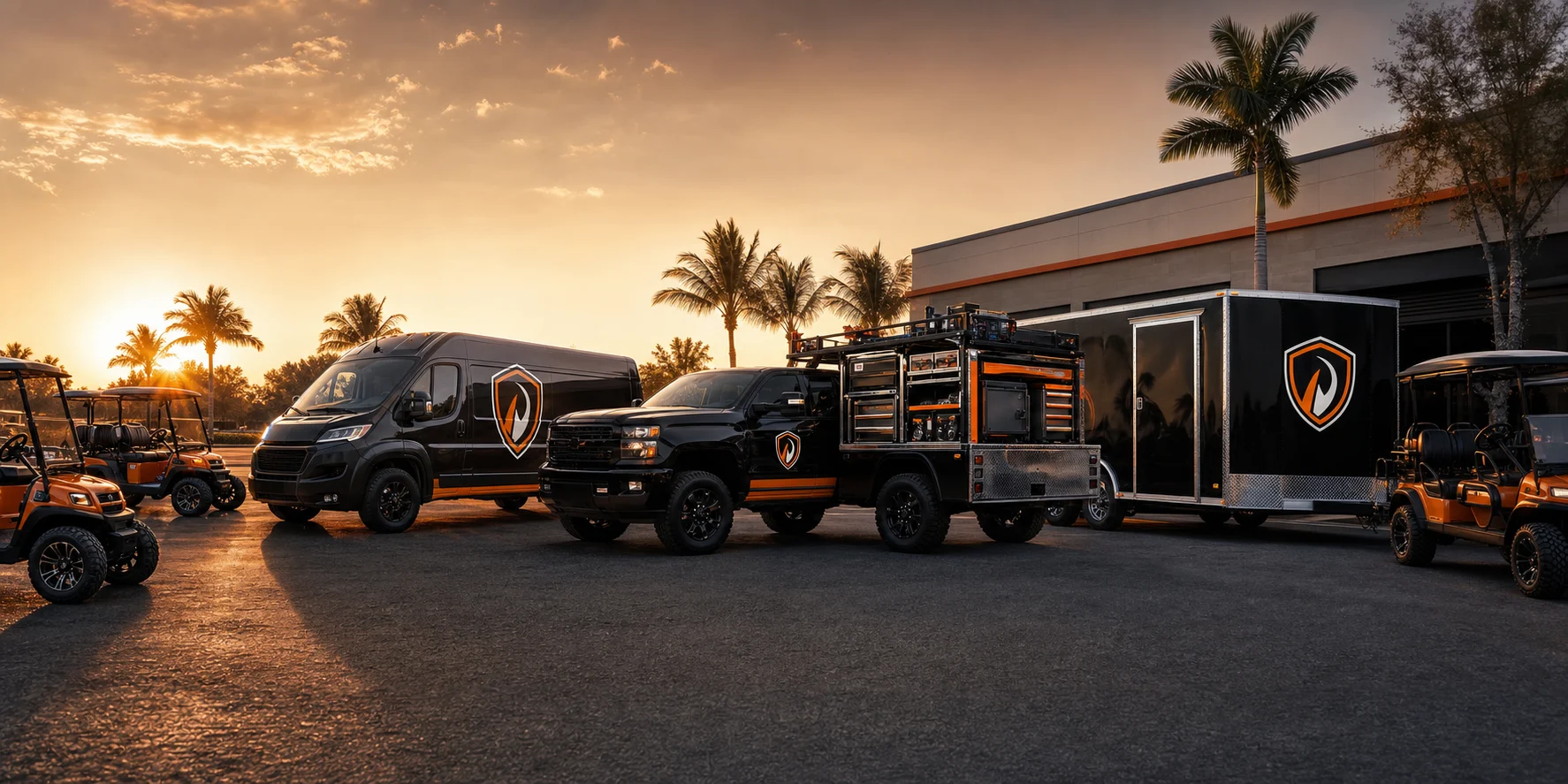 A coordinated fleet of mobile golf cart service vehicles